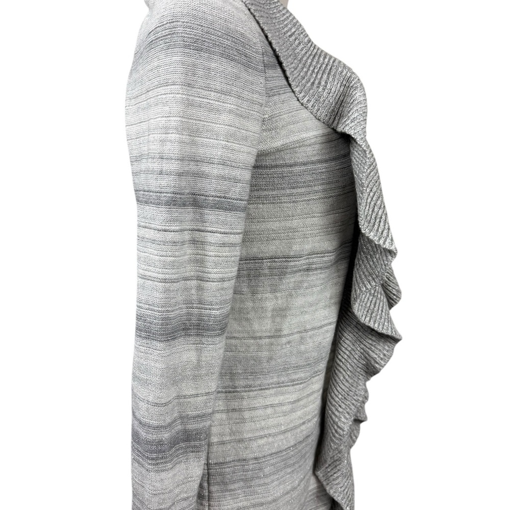 White House Black Market gray and silver ruffle cardigan sweater size small - Picture 5 of 13
